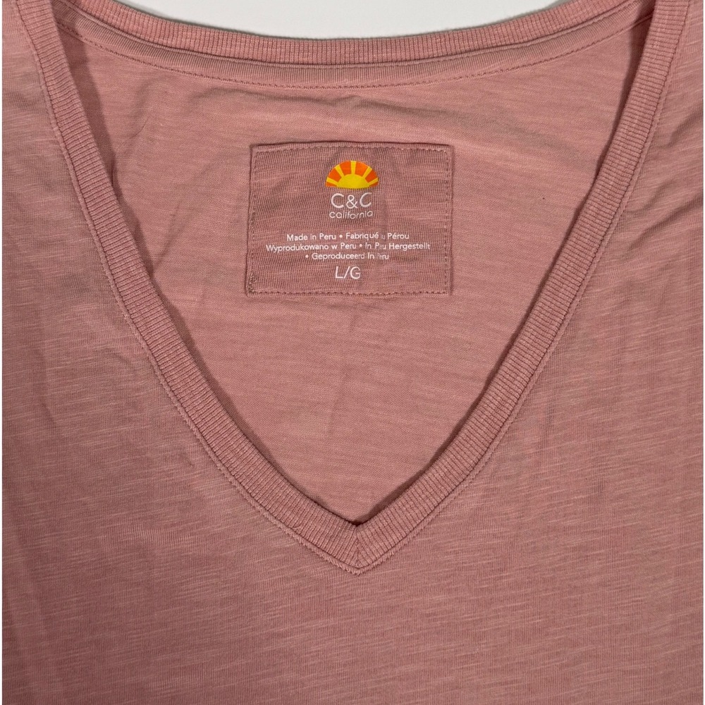 C&C California Slub Knit V-Neck Tee Dusty Rose Pink Boho Minimalist Large - Picture 4 of 8